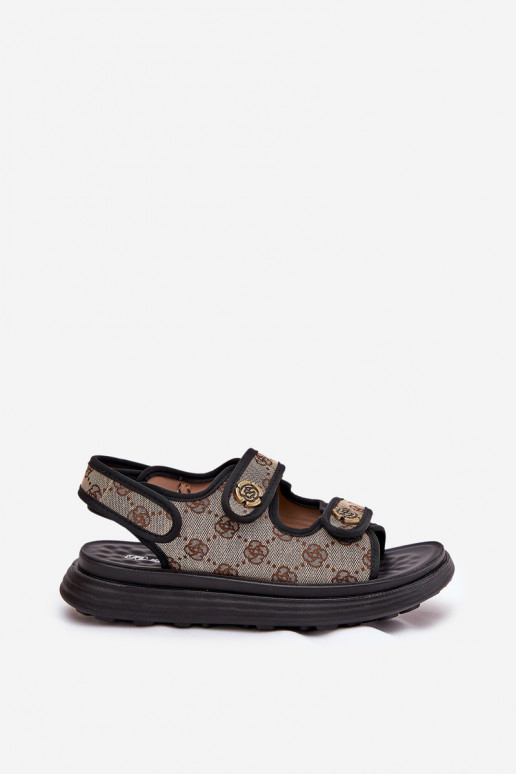 Féminin À motifs  des sandales Ze couleur doréemi Detalami beige-couleur noire Pefese Féminin À motifs  des sandales Ze couleur doréemi Detalami beige-couleur noire Pefese