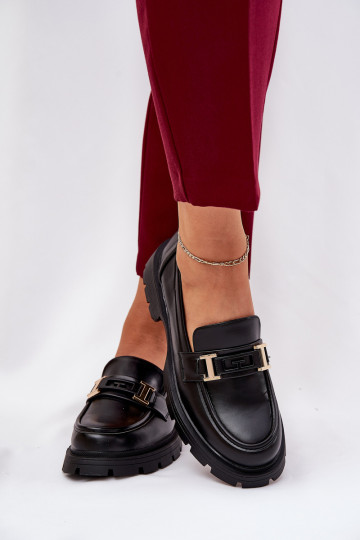 mocassins pour femmes en cuir écologique couleur noire Lomnela