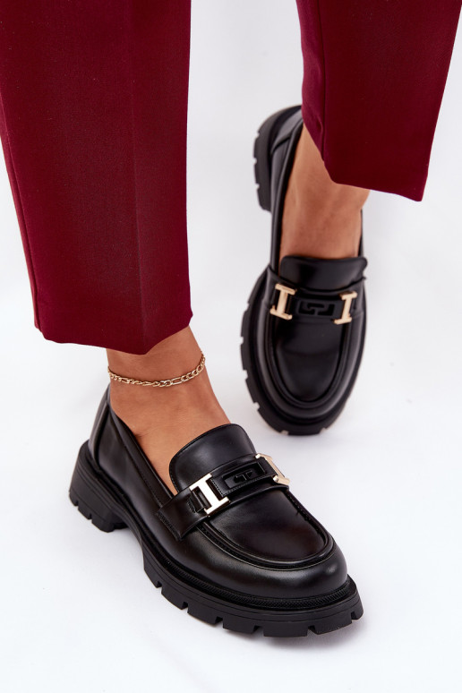 mocassins pour femmes en cuir écologique couleur noire Lomnela