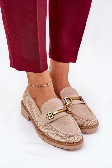 dames mocassins Met Vlecht I gouden kleurm Detalem beige Seffolia