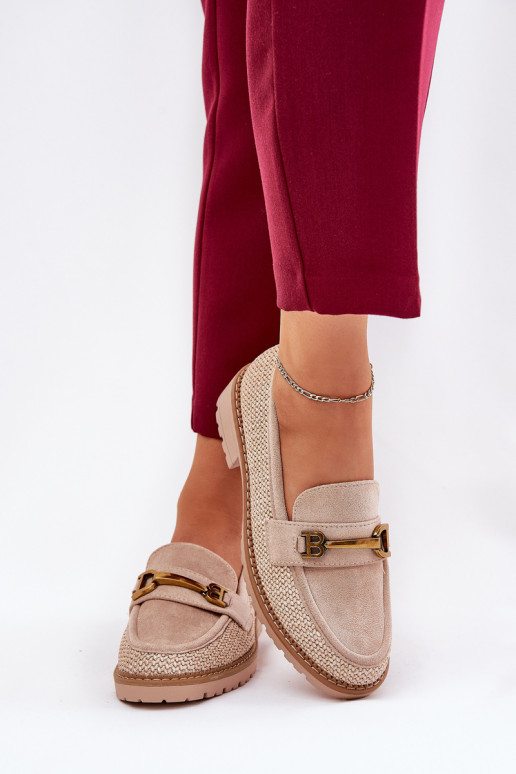 Mokassins für Damen Mit Zopf I goldene Farbem Detalem Beige Seffolia Mokassins für Damen Mit Zopf I goldene Farbem Detalem Beige Seffolia