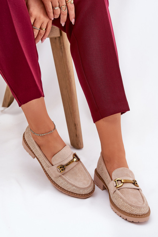 Mokassins für Damen Mit Zopf I goldene Farbem Detalem Beige Seffolia Mokassins für Damen Mit Zopf I goldene Farbem Detalem Beige Seffolia