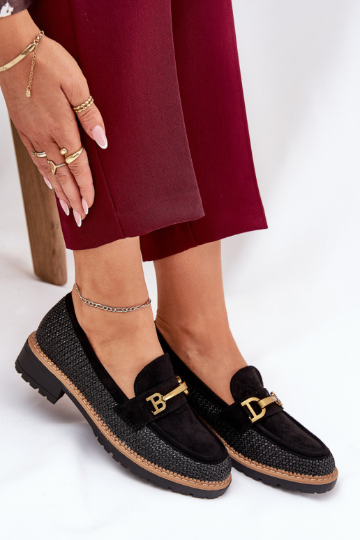 mocassins pour femmes Avec tresse I couleur doréem Detalem couleur noire Seffolia mocassins pour femmes Avec tresse I couleur doréem Detalem couleur noire Seffolia