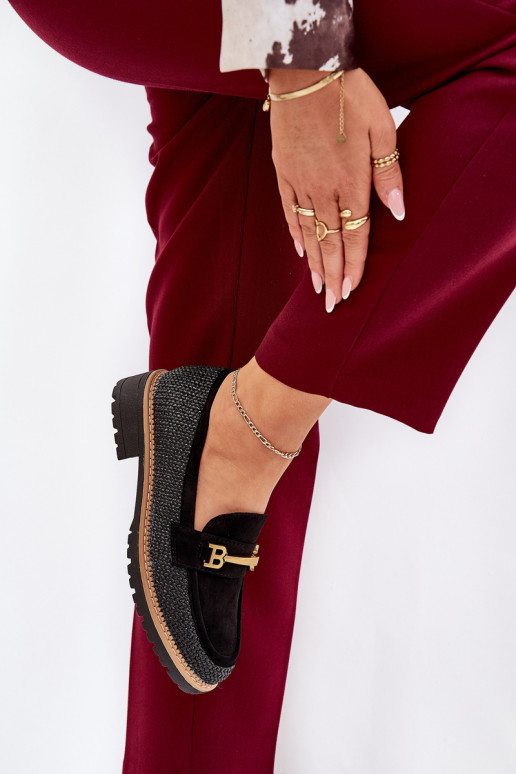 mocassins pour femmes Avec tresse I couleur doréem Detalem couleur noire Seffolia mocassins pour femmes Avec tresse I couleur doréem Detalem couleur noire Seffolia