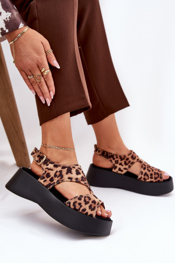 Damen Sandalen mit Leopardenmuster und Plattform aus Eco-Wildleder in Braun Karonia