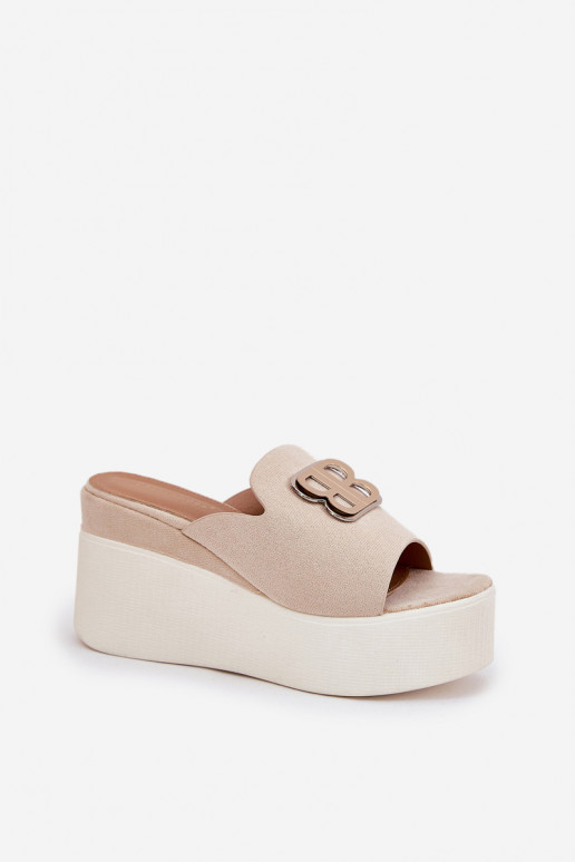 Slippers met platform I Koturnie met ornamenten beige Tanonea Slippers met platform I Koturnie met ornamenten beige Tanonea