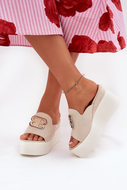 Slippers met platform I Koturnie met ornamenten beige Tanonea Slippers met platform I Koturnie met ornamenten beige Tanonea