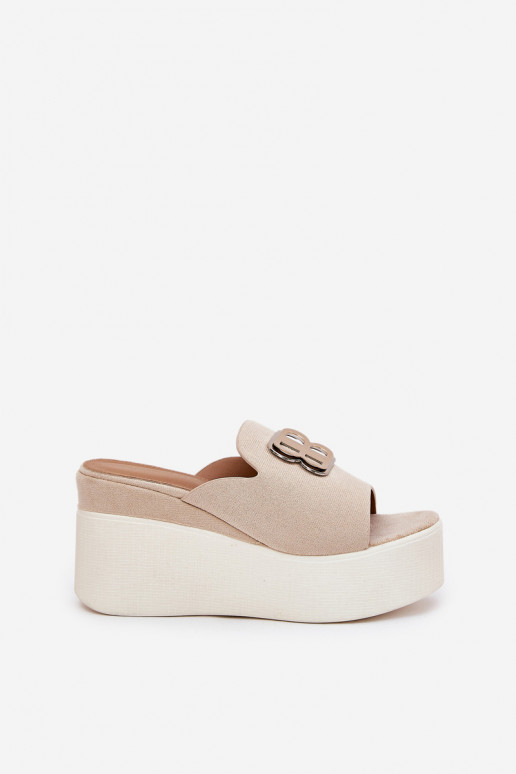 Slippers met platform I Koturnie met ornamenten beige Tanonea Slippers met platform I Koturnie met ornamenten beige Tanonea