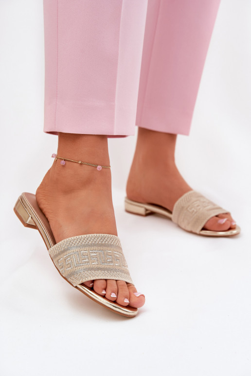 Pantoufles pour femmes avec des talons larges couleur dorée Fexxy Pantoufles pour femmes avec des talons larges couleur dorée Fexxy