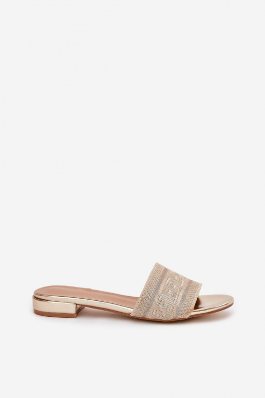 Damenhausschuhe mit breiten Absätzen goldene Farbe Fexxy Damenhausschuhe mit breiten Absätzen goldene Farbe Fexxy