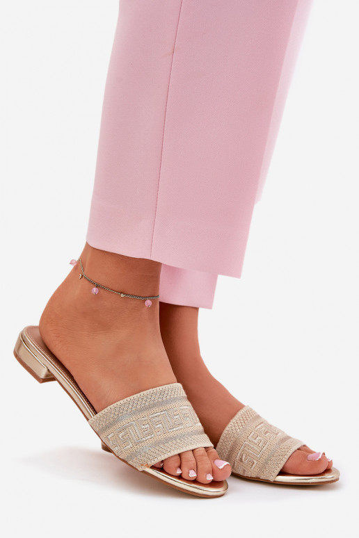 Damenhausschuhe mit breiten Absätzen goldene Farbe Fexxy Damenhausschuhe mit breiten Absätzen goldene Farbe Fexxy