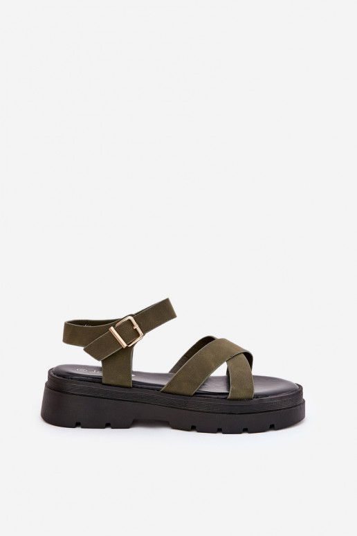 Sandales pour femmes avec une plateforme en cuir écologique couleur kaki Gevinniser Sandales pour femmes avec une plateforme en cuir écologique couleur kaki Gevinniser