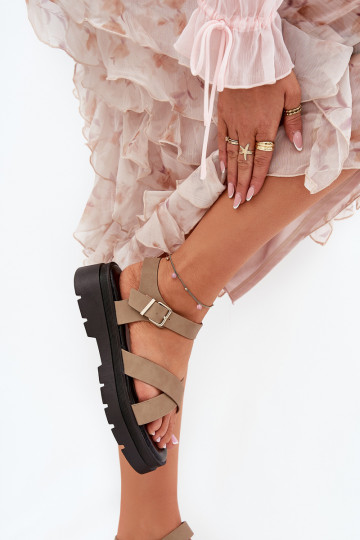 Damensandalen mit einer Plattform aus Öko-Leder Khaki-Farbe Gevinniser 2