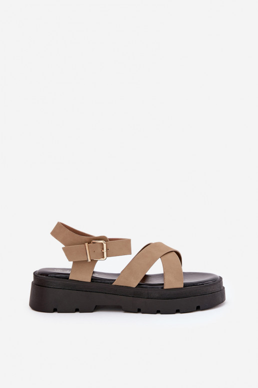 Damensandalen mit einer Plattform aus Öko-Leder Khaki-Farbe Gevinniser Damensandalen mit einer Plattform aus Öko-Leder Khaki-Farbe Gevinniser