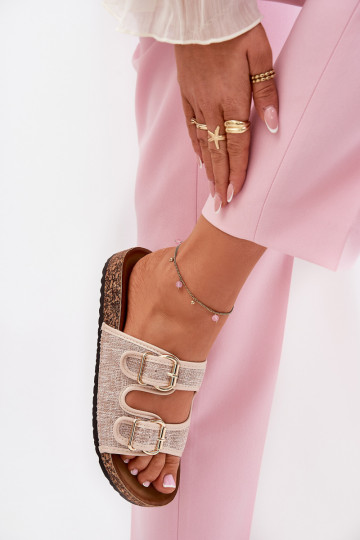 materiaal Damespantoffels met platform met gespen beige Osoffe