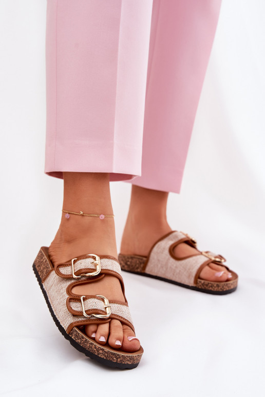 Pantoufles pour femmes avec une plateforme avec boucles marron Osoffe  Pantoufles pour femmes avec une plateforme avec boucles marron Osoffe