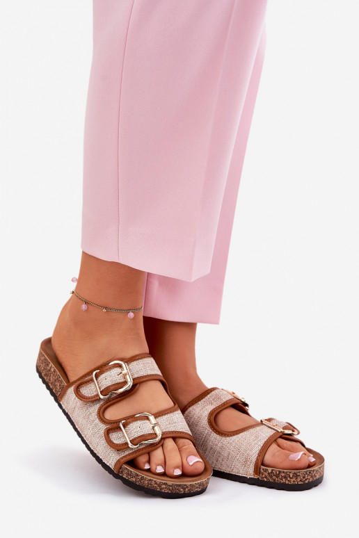 materiaal Damespantoffels met platform met gespen bruine kleur Osoffe materiaal Damespantoffels met platform met gespen bruine kleur Osoffe