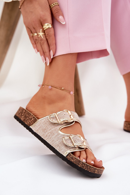 materiaal Damespantoffels met platform met gespen gouden kleur Osoffe materiaal Damespantoffels met platform met gespen gouden kleur Osoffe