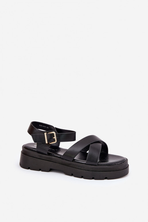 Damensandalen mit einer Plattform aus Öko-Leder schZuarze Farbe Gevinniser Damensandalen mit einer Plattform aus Öko-Leder schZuarze Farbe Gevinniser