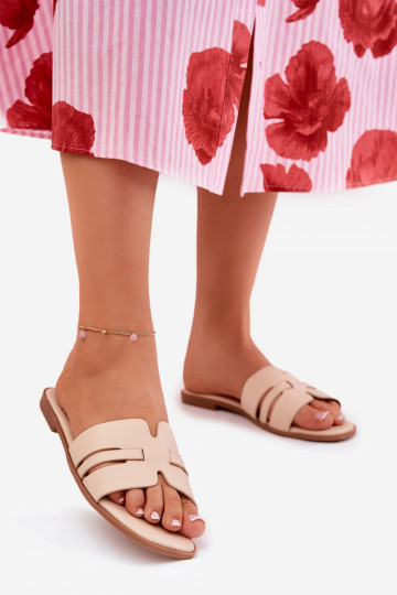 Chaussons Femme à Talons Larges avec Découpes en Cuir Écologique Sable Ecapus 2