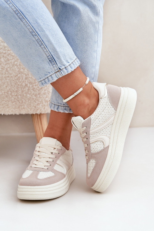 Sneakers model schoenen Dames met platform beige Lesida Sneakers model schoenen Dames met platform beige Lesida