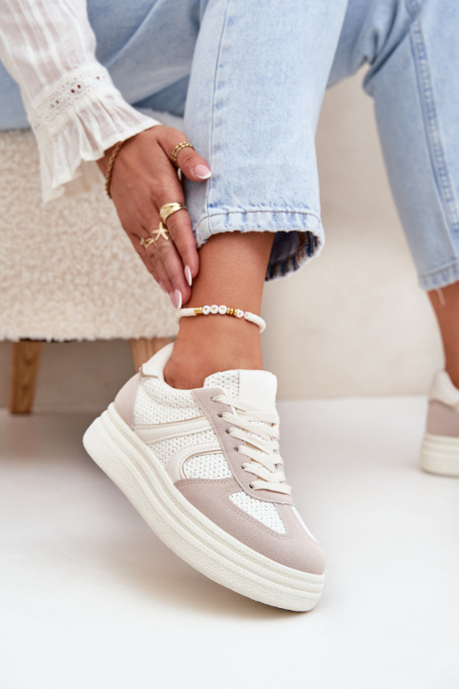 Sneakers model schoenen Dames met platform beige Lesida Sneakers model schoenen Dames met platform beige Lesida