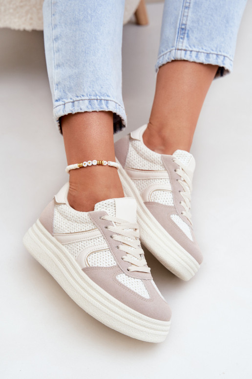 Chaussures modèle baskets Féminin avec une plateforme beige Lesida