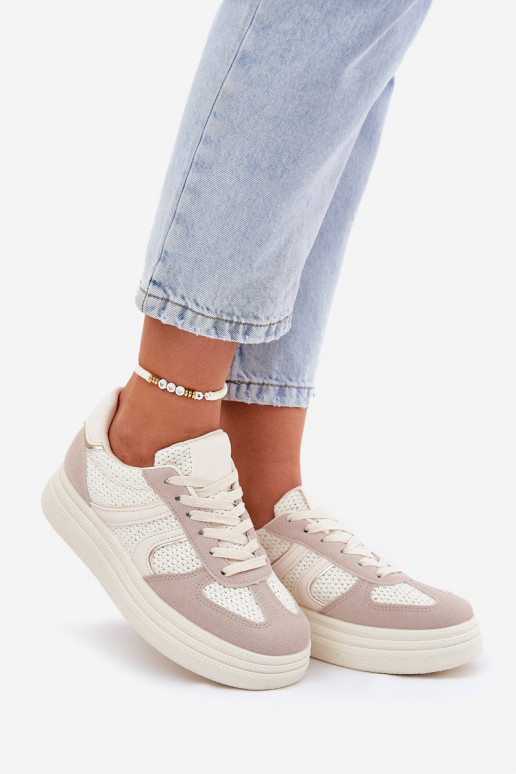 Sneakers Stilvollllschuhe Feminin mit einer Plattform Beige Lesida