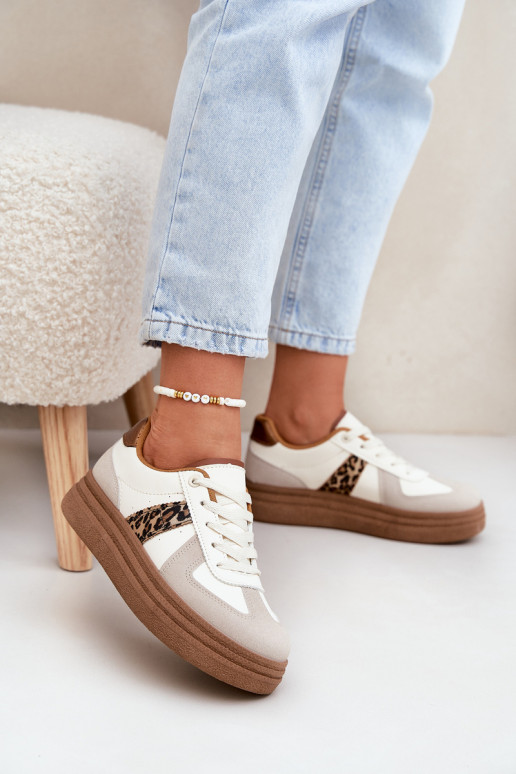 Dames Sneakers model schoenen met platform met luipaardbontpatronen beige Lincidi Dames Sneakers model schoenen met platform met luipaardbontpatronen beige Lincidi