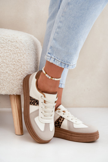 Dames Sneakers model schoenen met platform met luipaardbontpatronen beige Lincidi 2