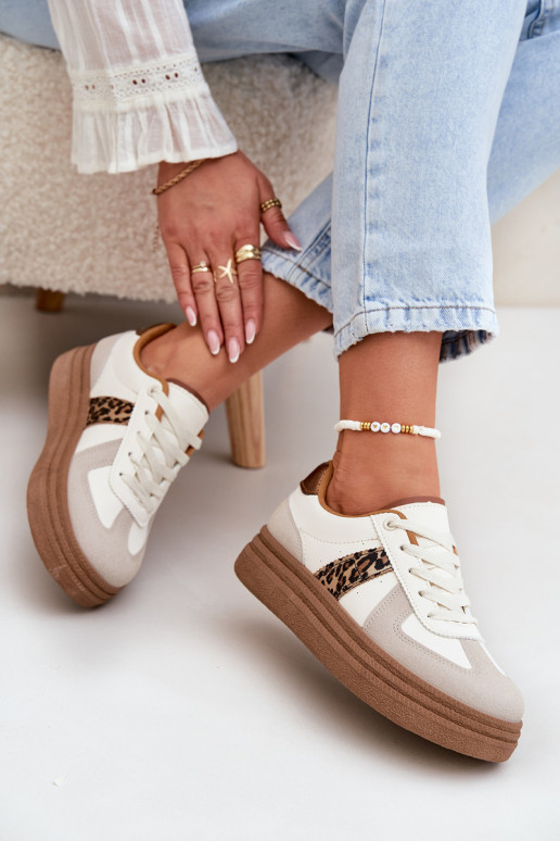 Feminin Sneakers Stilvollllschuhe mit einer Plattform mit Leopardenfellmuster Beige Lincidi Feminin Sneakers Stilvollllschuhe mit einer Plattform mit Leopardenfellmuster Beige Lincidi