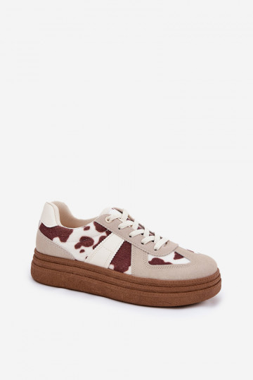 Chaussures modèle Sneakers pour femmes à plateforme avec motifs IN Łaty couleur sable Lincidi 2