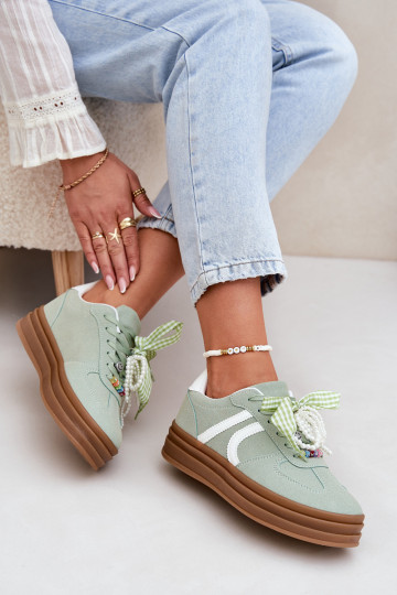 Chaussures modèle Sneakers pour femmes à plateforme avec jolis détails couleur verte Vinness