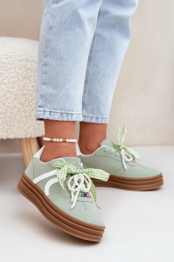 Chaussures modèle Sneakers pour femmes à plateforme avec jolis détails couleur verte Vinness 2