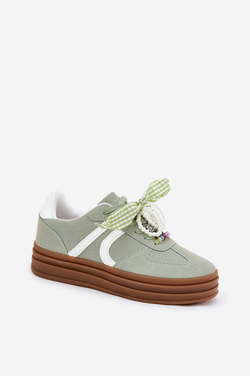 Sneakers model schoenen Dames met platform met mooie details groene kleur Vinness