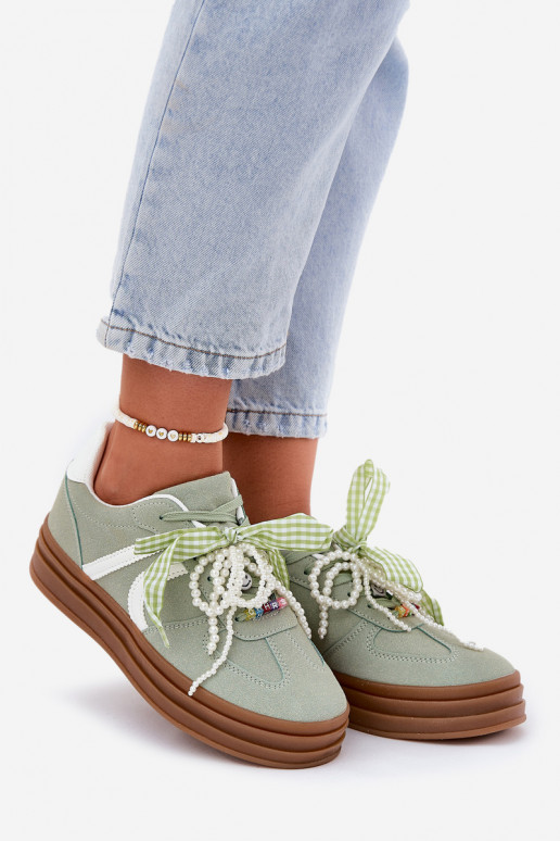 Sneakers model schoenen Dames met platform met mooie details groene kleur Vinness
