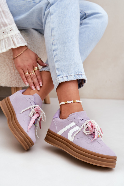 Sneakers model schoenen Dames met platform met mooie details Paars Vinness Sneakers model schoenen Dames met platform met mooie details Paars Vinness