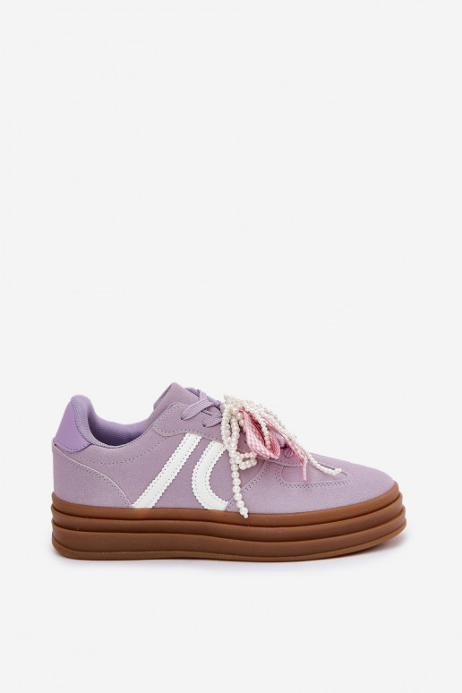 Sneakers model schoenen Dames met platform met mooie details Paars Vinness Sneakers model schoenen Dames met platform met mooie details Paars Vinness
