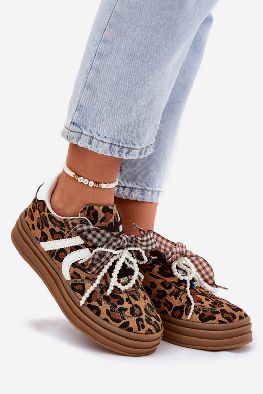 Sneakers Stilvollllschuhe Feminin mit Leopardenfellmuster mit einer Plattform mit schönen Details braune Farbe Vinness Sneakers Stilvollllschuhe Feminin mit Leopardenfellmuster mit einer Plattform mit schönen Details braune Farbe Vinness