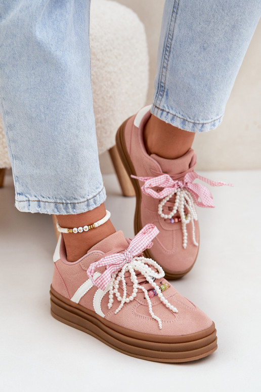 Chaussures modèle baskets Féminin avec une plateforme avec de beaux détails couleur rose Vinness Chaussures modèle baskets Féminin avec une plateforme avec de beaux détails couleur rose Vinness