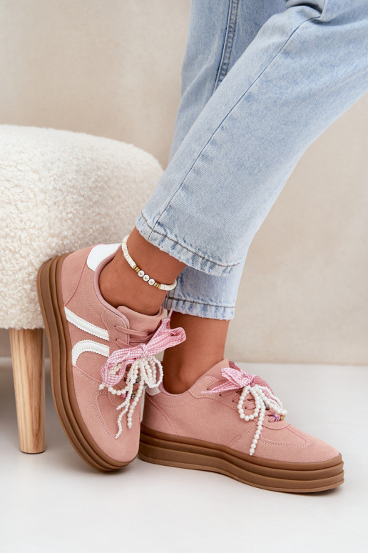 Chaussures modèle baskets Féminin avec une plateforme avec de beaux détails couleur rose Vinness Chaussures modèle baskets Féminin avec une plateforme avec de beaux détails couleur rose Vinness