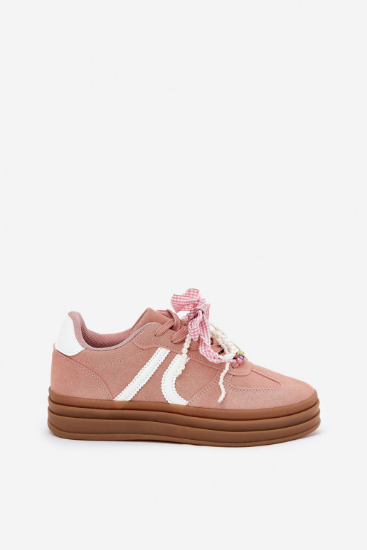 Chaussures modèle baskets Féminin avec une plateforme avec de beaux détails couleur rose Vinness Chaussures modèle baskets Féminin avec une plateforme avec de beaux détails couleur rose Vinness