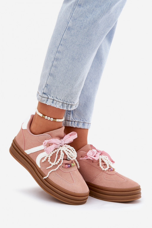 Chaussures modèle baskets Féminin avec une plateforme avec de beaux détails couleur rose Vinness Chaussures modèle baskets Féminin avec une plateforme avec de beaux détails couleur rose Vinness