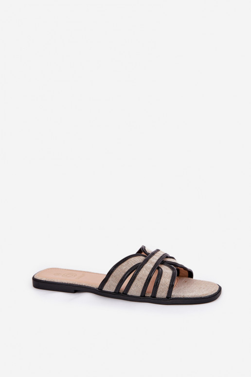 Modèle classique Chaussons Appartement pour femmes beige-couleur noire Scazze Modèle classique Chaussons Appartement pour femmes beige-couleur noire Scazze