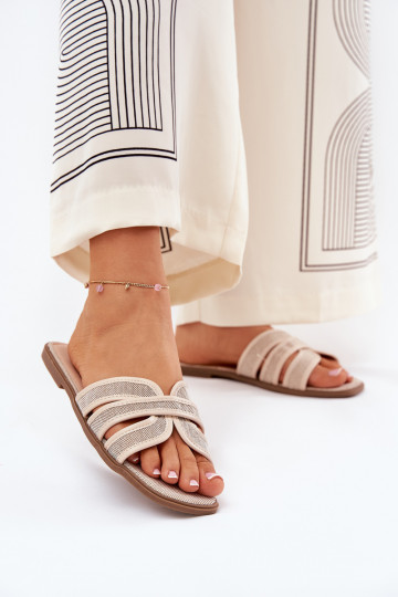 Klassieke model slippers dames plat zandkleur Scazze
