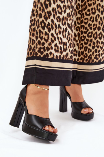 Sandales à talons hauts pour femme et plateforme Eko Peau couleur noire Lomman