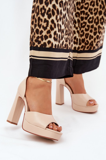 Damessandalen met hoge hakken en platform Eko Leer beige Lomman