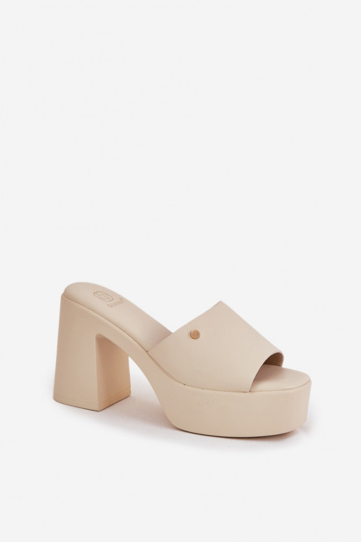 Dames Slippers van ecoleer met hakken en platform ivoor Tamirella Dames Slippers van ecoleer met hakken en platform ivoor Tamirella