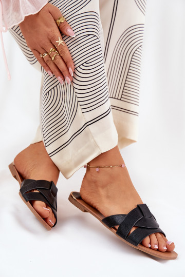 isocèle Pantoufles pour femmes Z Przeplatającymi Się Paskami couleur noire Selaenor