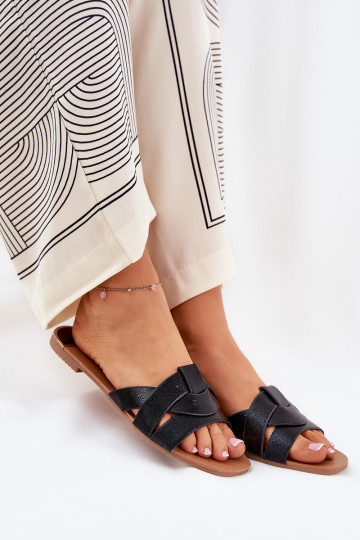 isocèle Pantoufles pour femmes Z Przeplatającymi Się Paskami couleur noire Selaenor 2